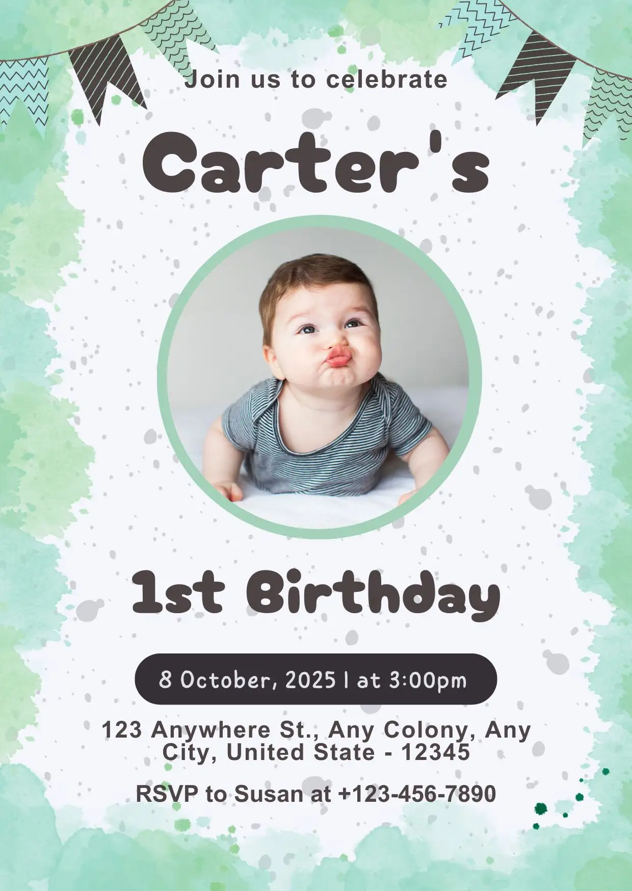 Beige And Brown 1st Birthday Invitation Card