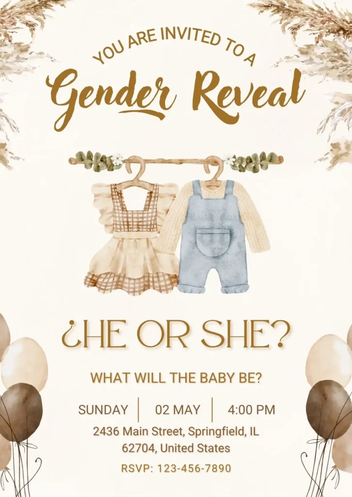 Biege and Brown Gender Reveal Invitation Card Maker