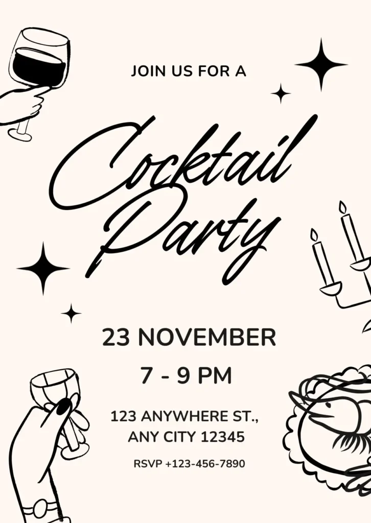 Black Illustrative Cocktail Party Invitation