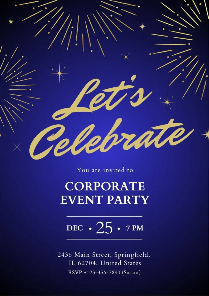 Blue and Gold Corporate Party Invitation Card