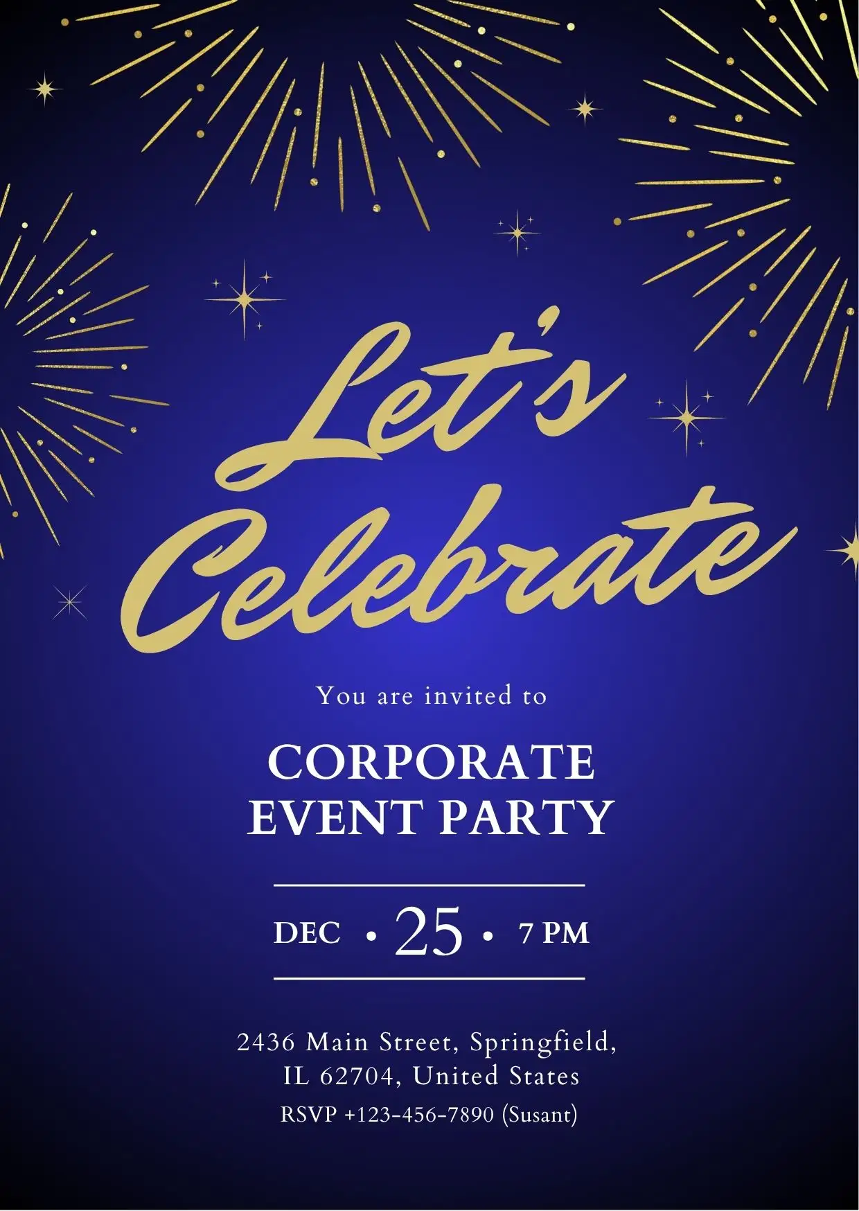 Blue and Gold Corporate Party Invitation Card