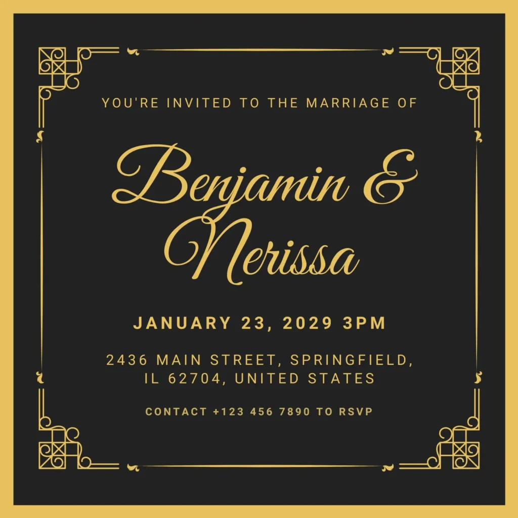 Black and Gold Jewish Wedding Invitation