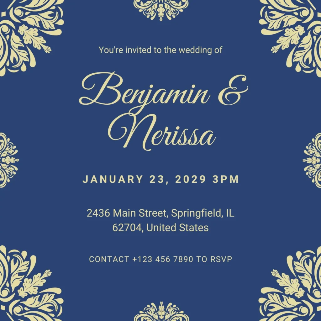 Blue Vintage Ornament Jewish Wedding Invitation