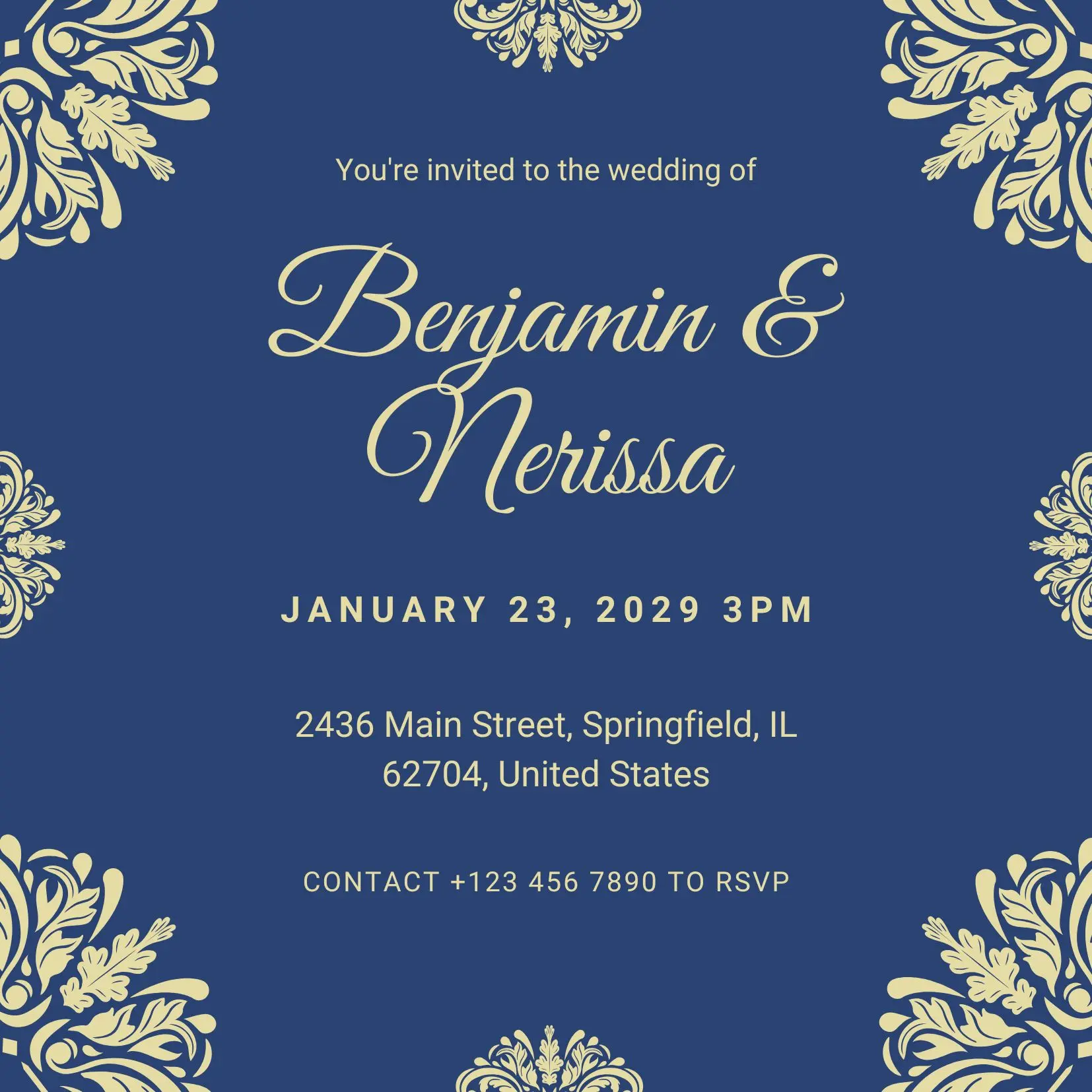 Blue Vintage Ornament Jewish Wedding Invitation