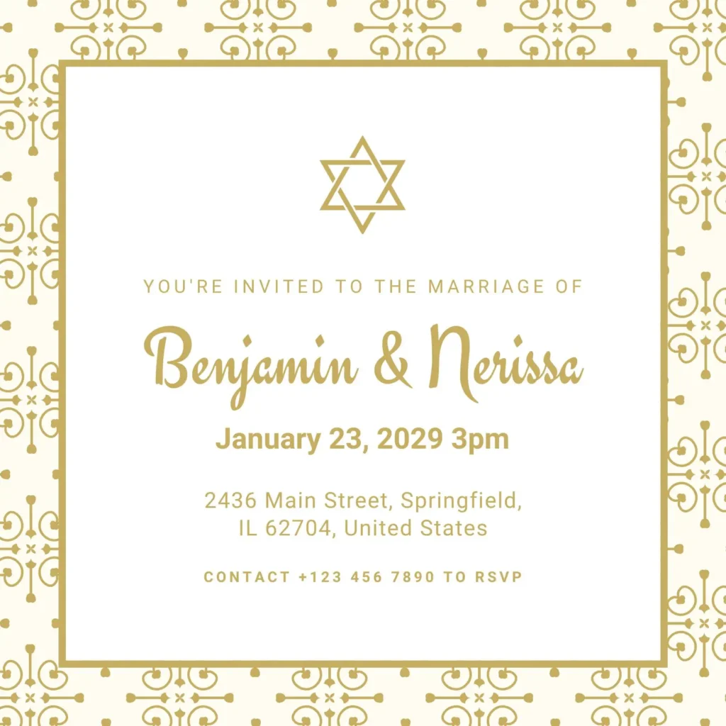 Gold and Cream Jewish Marriage Invitation