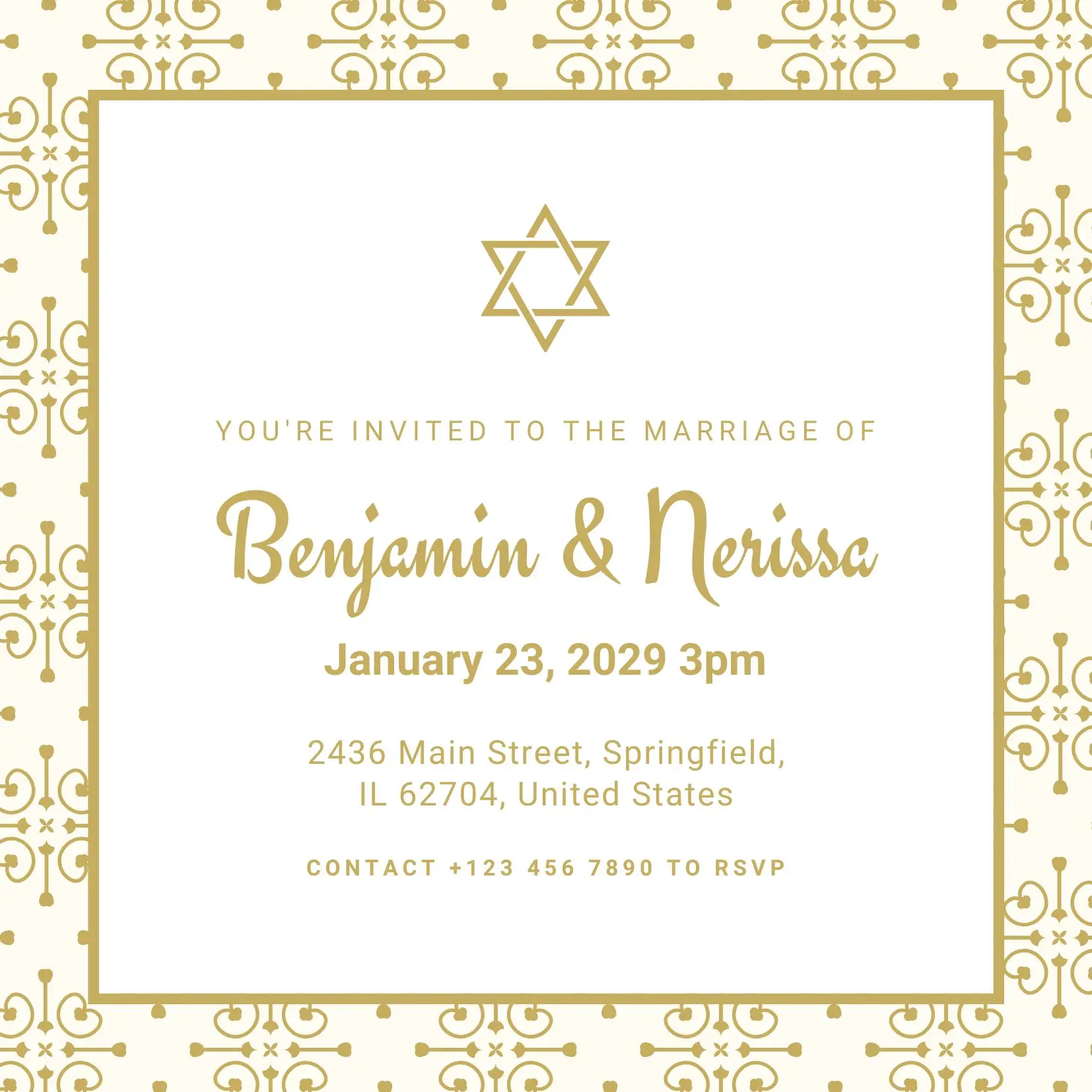 Gold and Cream Jewish Marriage Invitation